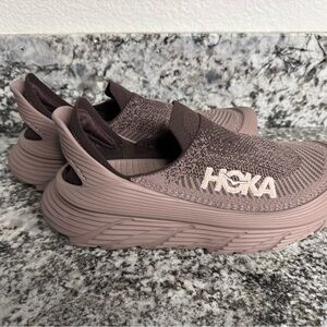Hoka Unisex Restore TC Smokey Quartz Slip-On Shoes Women 12 Mens 11 Chunky